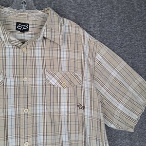 Fox Shirt Adult XL Brown Plaid Lightweight Button Up Short Sleeve Casual Men